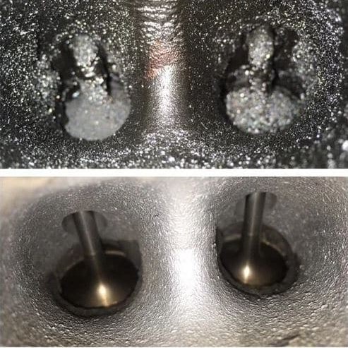 Second example of cylinder ports before and after walnut blasting